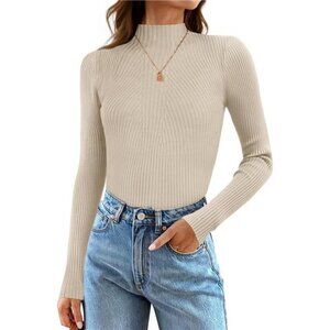 Women's 2025 Fall Long Sleeve Turtleneck T Shirt Ribbed Knit Sweater